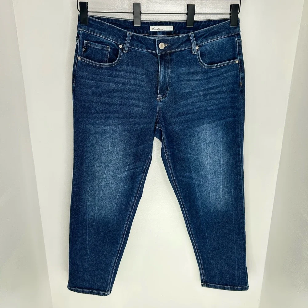 Kancan 90s Boyfriend‎ Jeans Size 14 Stretch Denim Whiskers Comfort Office 37x29
